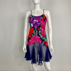 Vintage gold label floral chemise lingerie slip s